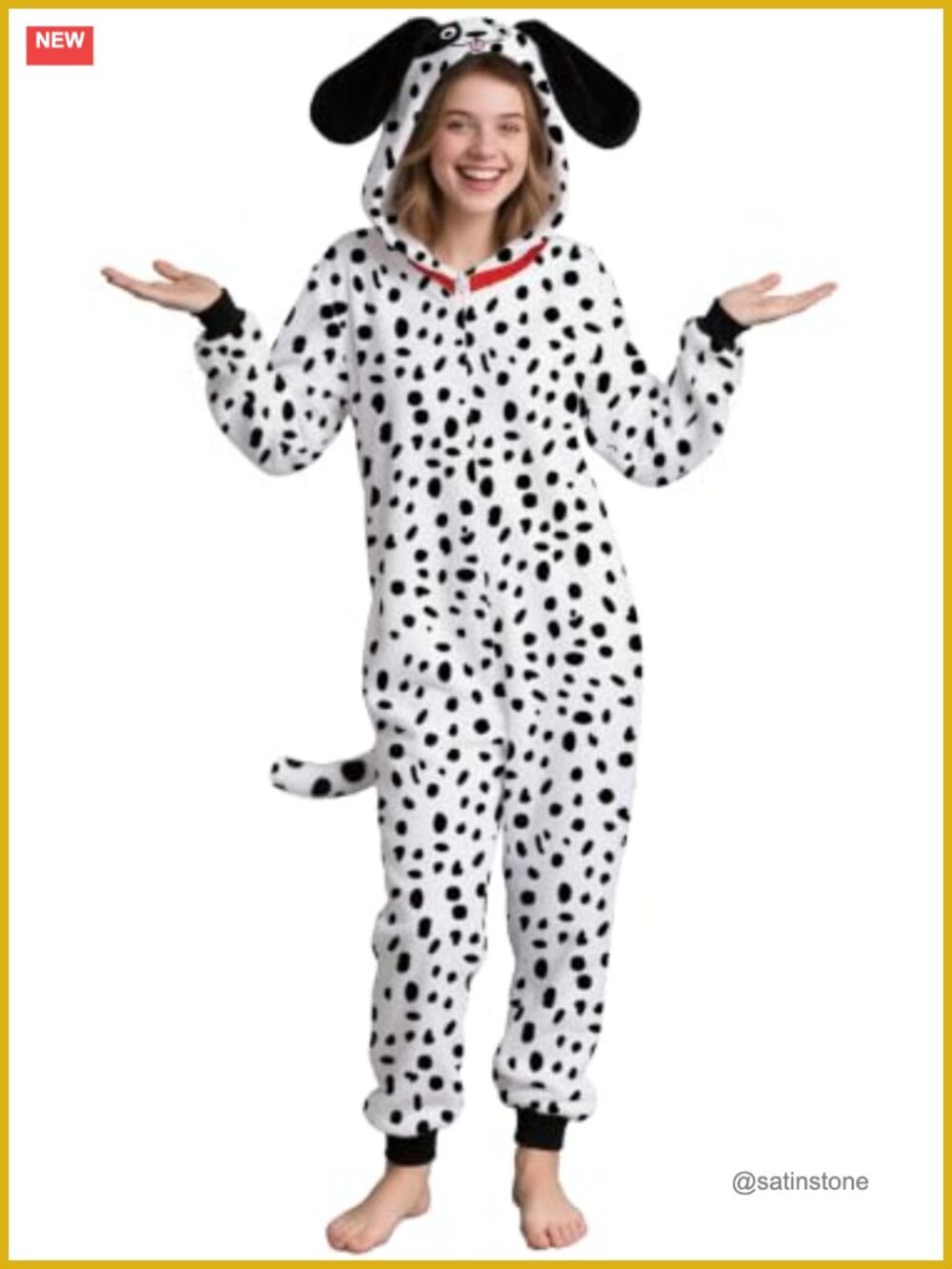 Unisex Adult Onesie Dalmatian Pajama Costume with Hat Halloween Animal Cosplay